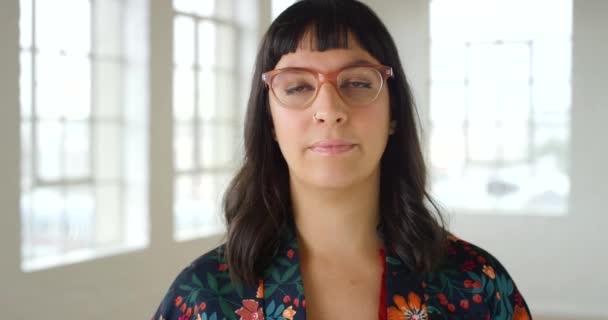 Trying New Prescription Glasses Improved Vision Eyesight Closeup Portrait Face — Stock video