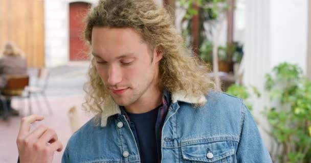 Portrait Handsome Male Student Bag College Cafeteria Face Retro Hunk — Video Stock