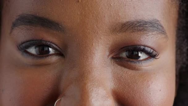 Closeup Womans Eyes Looking Forward Mascara Eyeliner Eyeshadow Makeup Headshot — Αρχείο Βίντεο