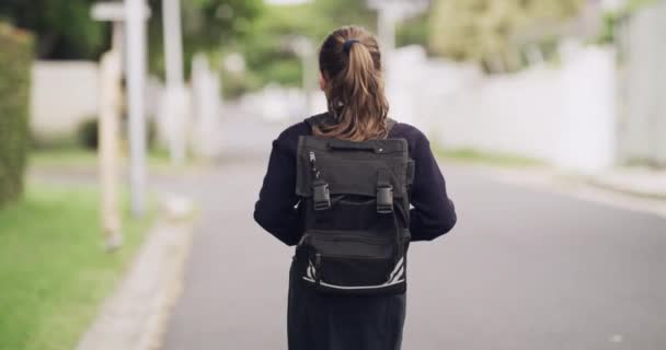 Video Footage Unrecognizable Young School Girl Walking School Outdoors — Video Stock