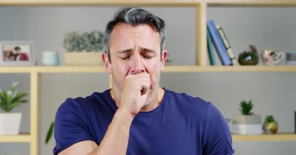 Video Footage Handsome Middle Aged Man Coughing While Standing Indoors — Stockvideo