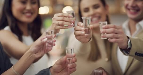 Video Grupo Jóvenes Amigos Brindando Con Sus Bebidas Una Fiesta — Vídeos de Stock