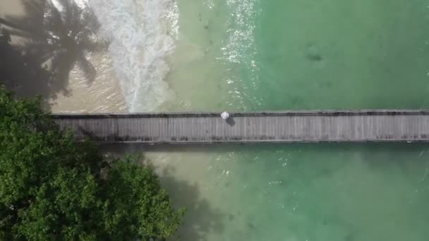 Vidéo Drone Une Femme Méconnaissable Debout Sur Une Jetée Bois — Video
