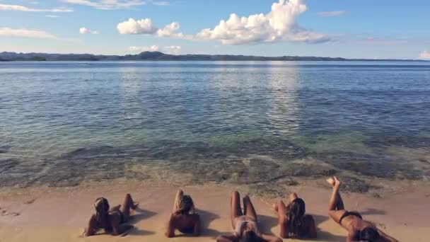Video Záběry Mladé Skupiny Přátel Ležící Opalování Pláži Tropického Ostrova — Stock video