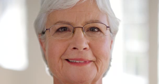 Portrait Senior Woman Wearing Glasses Smiling Camera Face Wrinkled Elderly — Vídeo de Stock