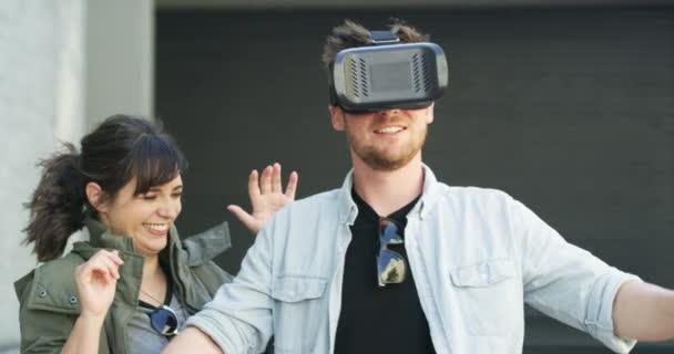 Video Footage Affectionate Young Couple Having Fun Virtual Reality Headset — Video Stock