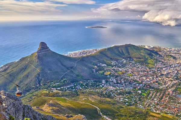 Aerial View Lions Head Mountain Ocean Cloudy Sky Copy Space — Photo