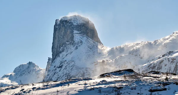 Mountain Landscape Snow City Bodoe Its Surroundings North Polar Circle — Fotografia de Stock