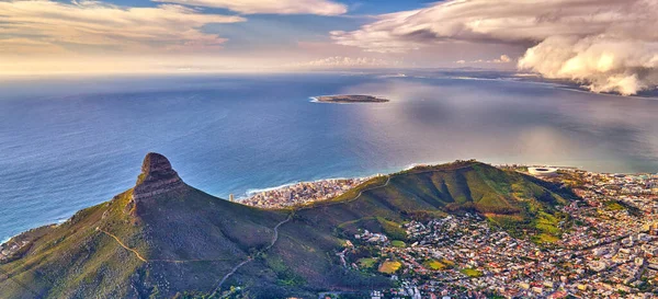 Aerial View Lions Head Mountain Ocean Cloudy Sky Copy Space — 스톡 사진