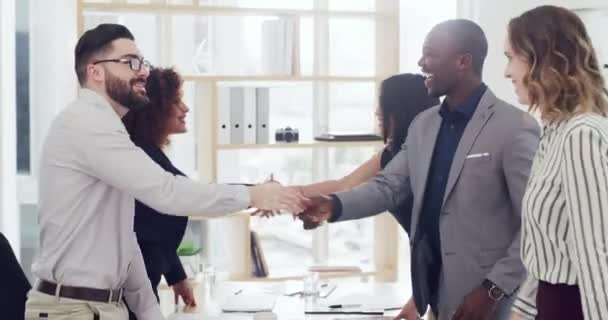 Video Footage Diverse Group Businesspeople Standing Together Shaking Hands Successful — Stock video