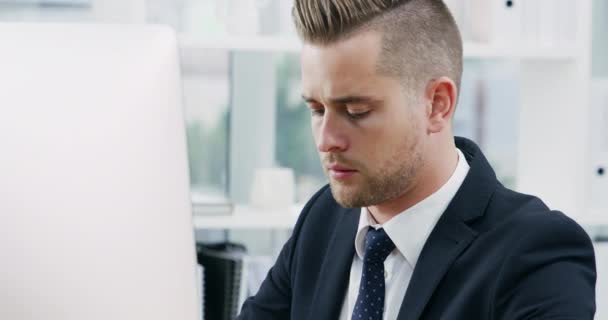 Video Footage Young Businessman Working Computer Office — Stockvideo