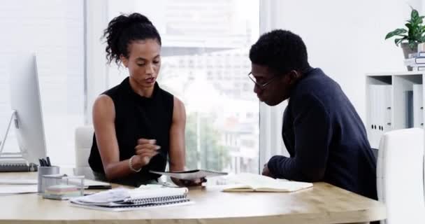 Video Footage Two Businesspeople Using Computer While Going Paperwork Modern — Stock videók