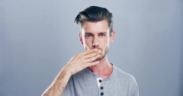 Video Footage Young Man Blowing Kiss Grey Background — Vídeo de Stock