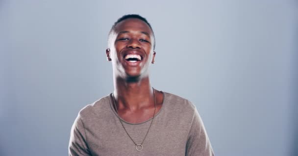 Video Footage Young Man Laughing Grey Studio Background – Stock-video