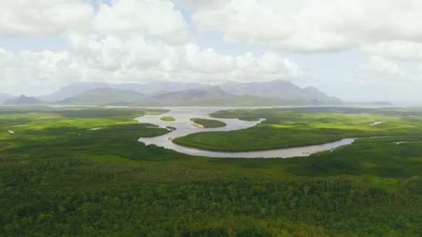 Video Drone Footage Beautiful Green Countryside Stretching Far Distance River — Wideo stockowe