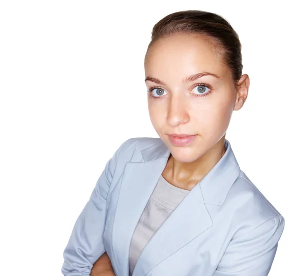 Young Elegant Business Woman Standing Confidently White Background — Zdjęcie stockowe