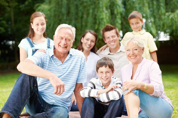 Three Generations Family Enjoying Day Out Park Together — 스톡 사진