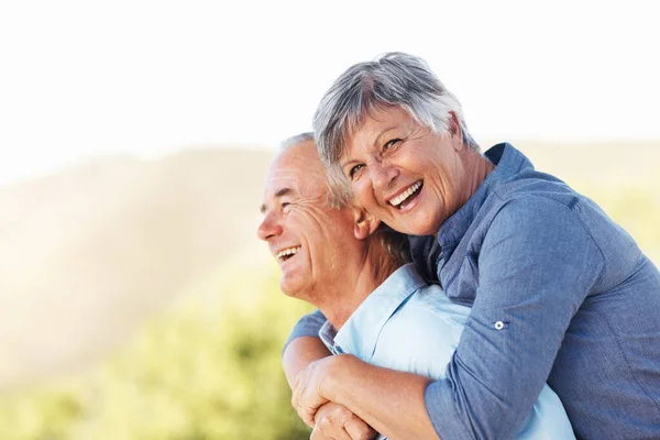 Portrait Cheerful Mature Woman Smiling While Embracing Man Outdoors — Foto Stock