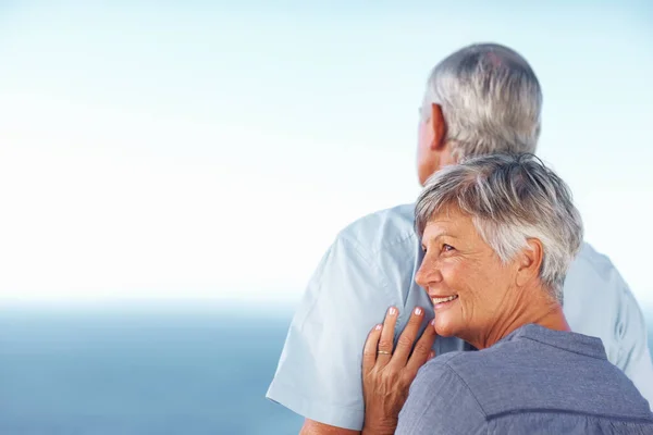 Smiling Mature Woman Man Enjoying Time Together Outdoors — Photo