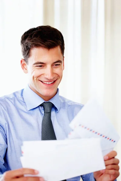 Handsome Young Businessman Working Laptop — Stock Photo, Image