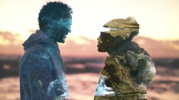 Video Unrecognizable Couple Kissing Beach Superimposed Video Ocean — Stok Video