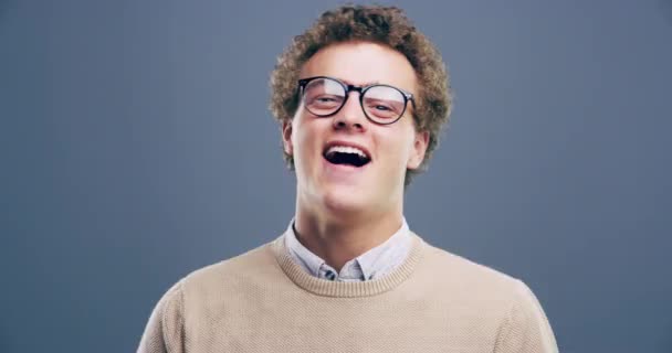 Video Footage Young Man Laughing Grey Background – Stock-video