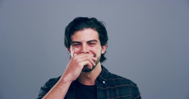 Video Footage Young Man Laughing Grey Background — Αρχείο Βίντεο