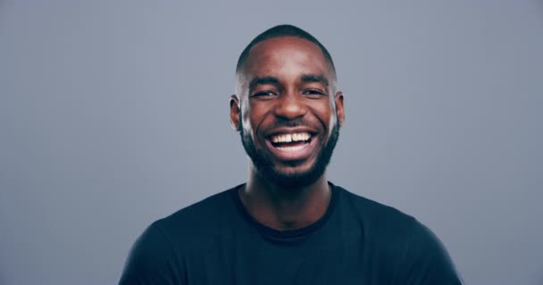 Video Footage Young Man Laughing Grey Background — Stok Video
