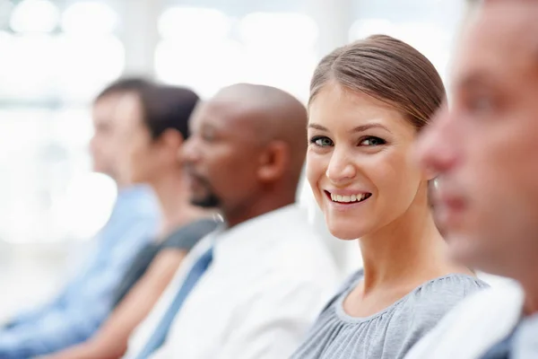 Beautiful Business Executive Smiles You While Attending Seminar — Photo