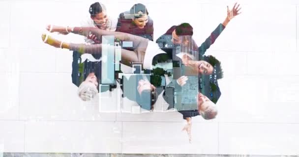 Video Footage Businesswoman Being Thrown Air Her Colleagues Superimposed Modern — Stok Video