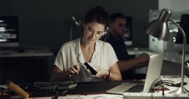 Video Footage Two Young Technicians Repairing Computer Hardware — 图库视频影像