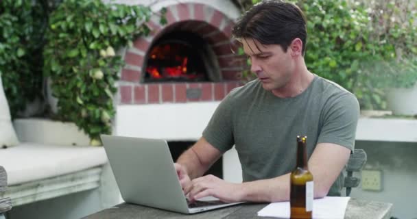 Video Footage Handsome Young Businessman Working Backyard — Vídeos de Stock