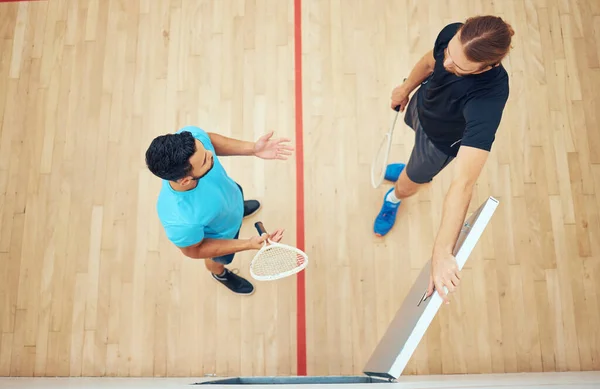 View Two Unknown Squash Players Standing Together Playing Court Game — Φωτογραφία Αρχείου