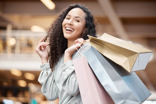 Portrait Beautiful Mixed Race Woman Standing Mall While Out Shopping — Stockfoto