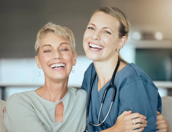 Two Happy Smiling Women Only Showing Bond Patient Doctor Checkup — Photo