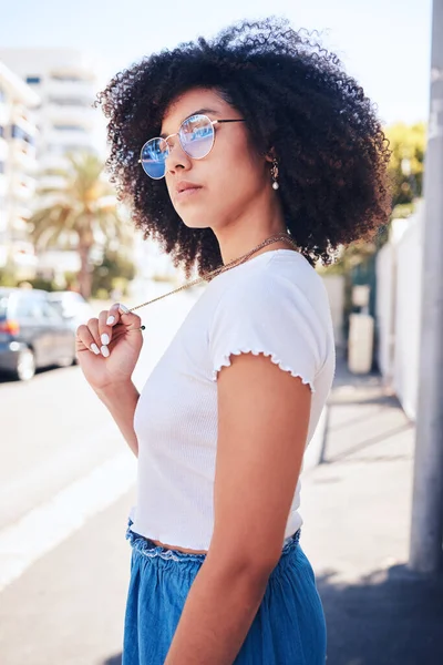 Young Stylish Mixed Race Woman Curly Natural Afro Hair Wearing — Foto Stock
