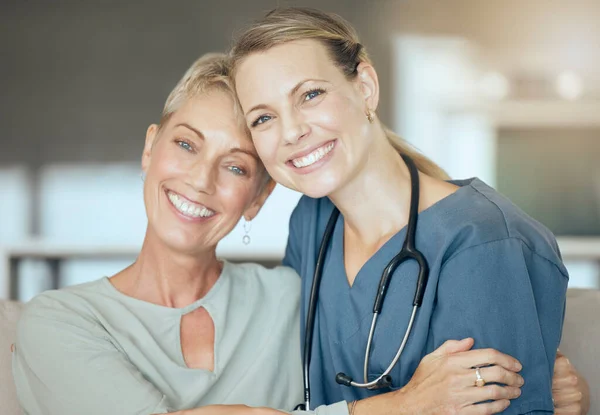 Two Happy Smiling Women Only Showing Bond Patient Doctor Checkup —  Fotos de Stock