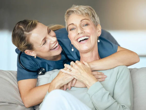 Two Happy Smiling Women Only Showing Bond Patient Doctor Checkup — Stockfoto