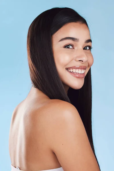 Portrait One Beautiful Young Hispanic Woman Healthy Skin Sleek Long —  Fotos de Stock
