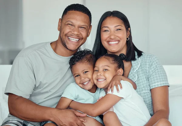 Portrait Happy Young Mixed Race Family Two Children Wearing Pyjamas — ストック写真