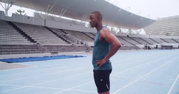 Video Footage Male Athlete Standing Alone Track — Stock Video