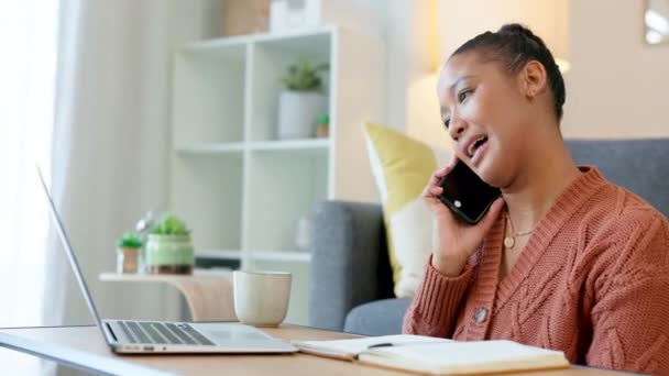 Businesswoman Working Home Office Using Her Smartphone Laptop Secure Business — Vídeos de Stock