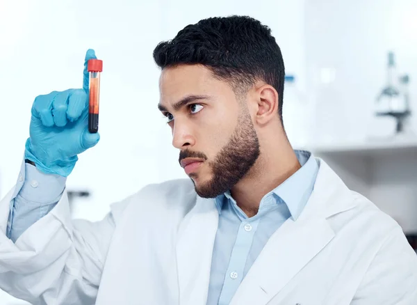 One Handsome Young Mixed Race Man Wearing Gloves Labcoat Looking — Stockfoto