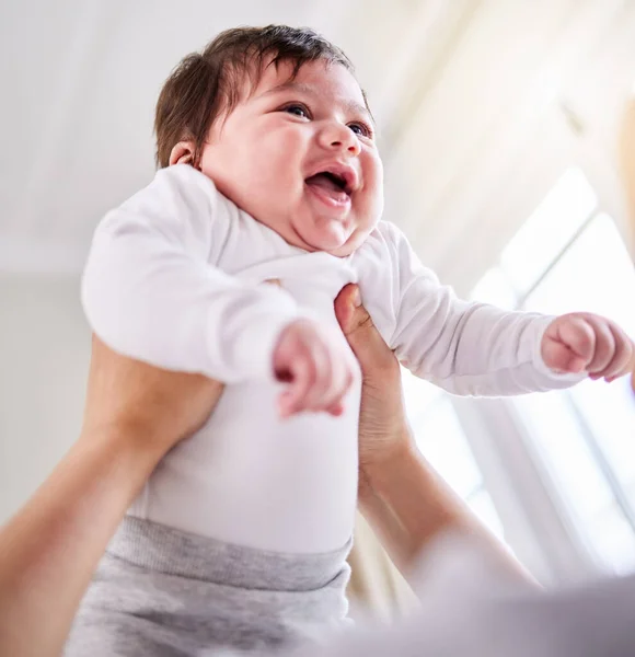 Mixed Race Adorable Cute Little Baby Laughing Young Mother Playing — Stock Photo, Image