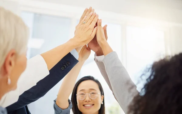 Group Diverse Businesspeople Giving Each Other High Five While Standing — Stock Fotó