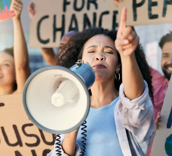 Cropped Portrait Group Young People Protesting City — Foto Stock