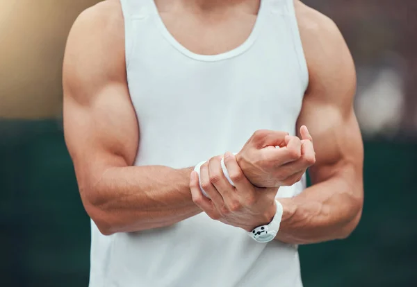 One Unknown Mixed Race Tennis Player Suffering Wrist Injury Court — 스톡 사진