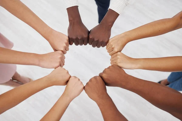 Closeup Group Businesspeople Giving Each Other Fist Bump Together Office — Stock Photo, Image