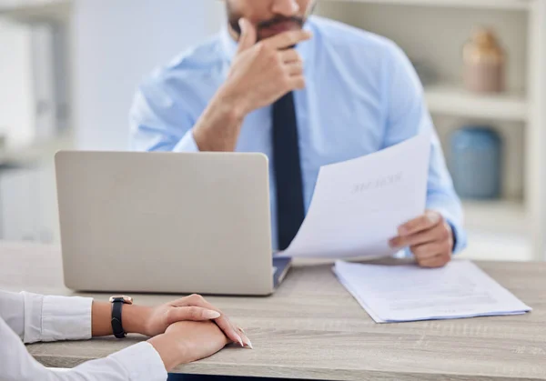 Unknown Mixed Race Hiring Manger Interview Businessman Ceo Reading Resume — Stockfoto