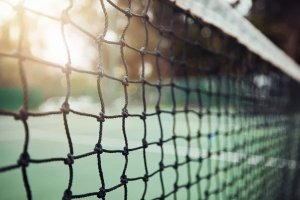 Closeup Tennis Net Empty Court Game Day Still Life Net — Φωτογραφία Αρχείου